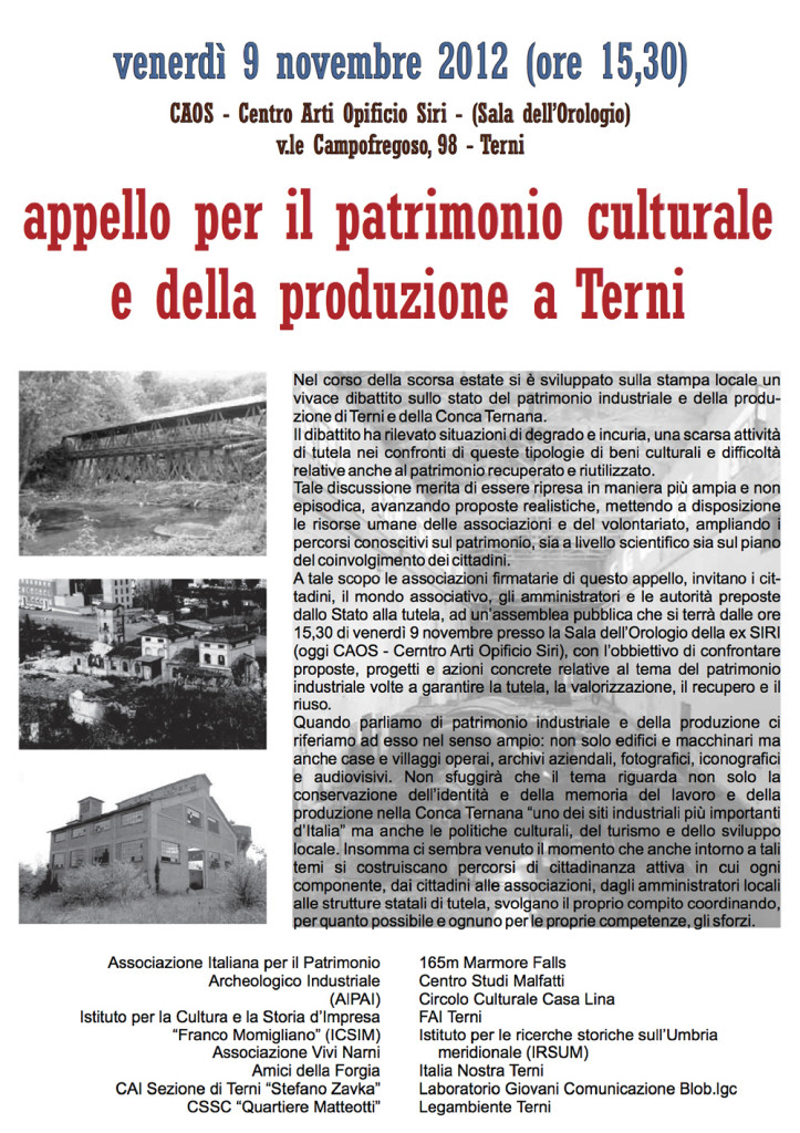 Appello per il patrimonio culturale e della produzione a Terni